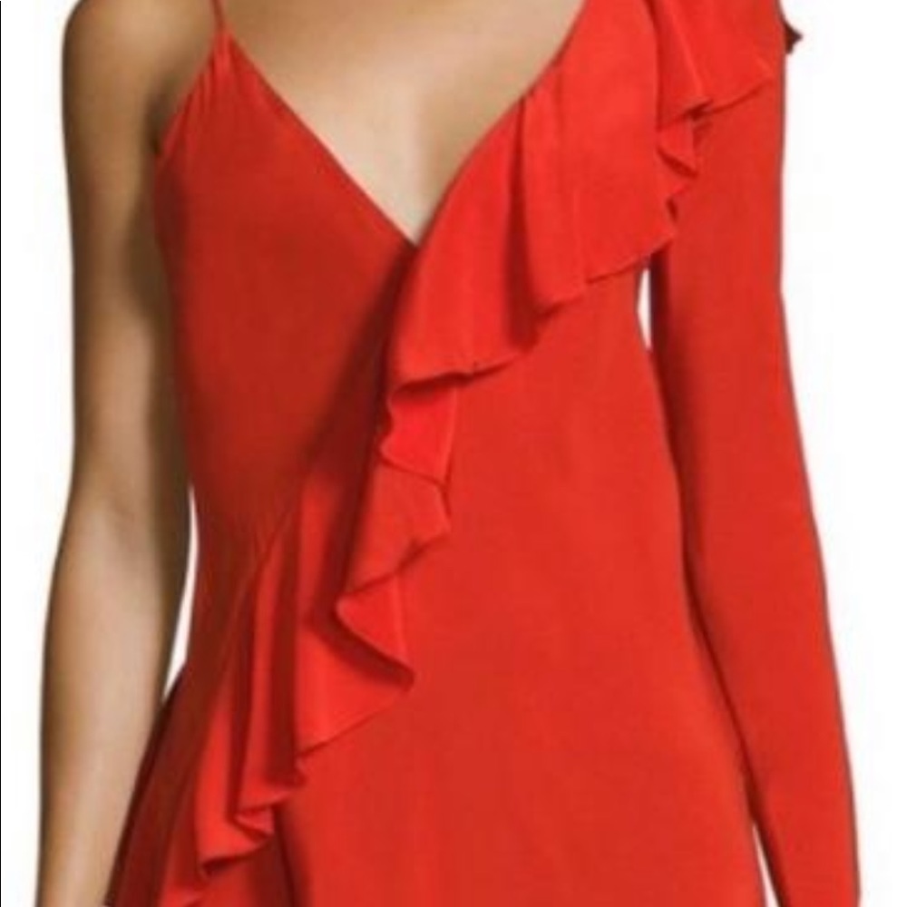 DVF Red One Shoulder Ruffle Blouse - Picture 3 of 5